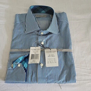 NWT Mens Jack Stone Dress Shirt Long Sleeve Button Down TEAL Stripe Sz L